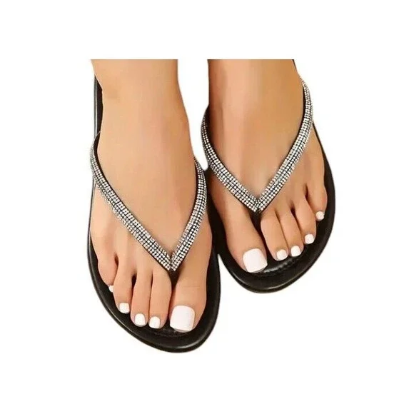 Women's (Bling!)-(Rhinestone)-(Flip Flops)-(Silver/Black)-(Size 8)-(New)-$25.00 - Picture 4 of 6